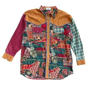 Vintage Stracci Western Cowboy Rodeo Pony Express Corduroy Shirt Menswear Slim L